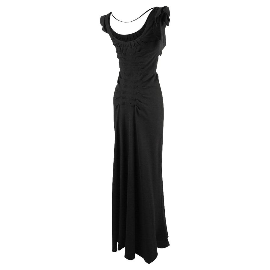 Prada Dress Black Vintage Gown Pleat and Bow Detailing 40 / 4 – Mightychic