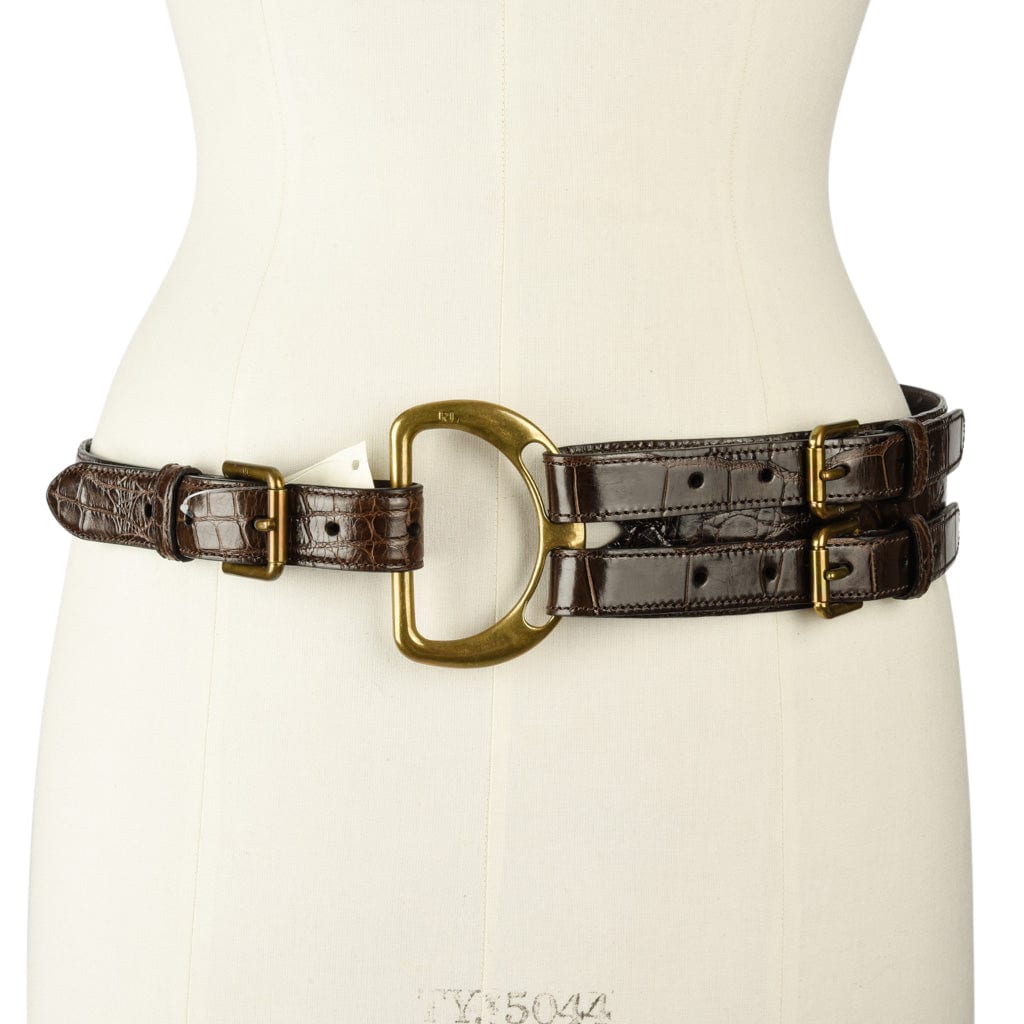 Ralph Lauren Collection Belt Brown Alligator Brass Buckles M – Mightychic