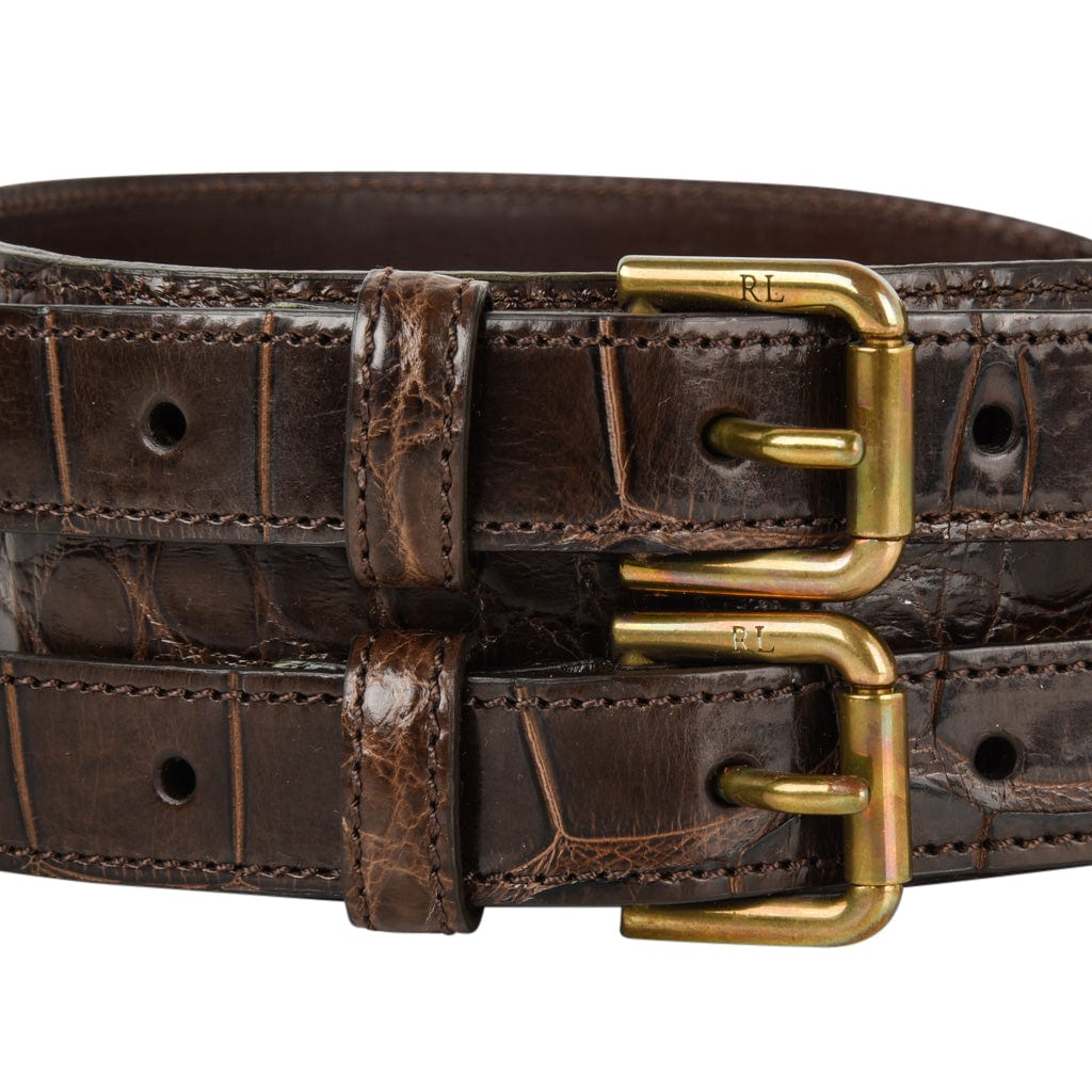 Ralph Lauren Collection Belt Brown Alligator Brass Buckles M – Mightychic