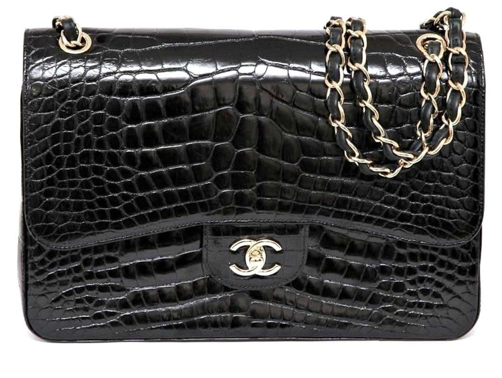 Chanel 12A Black Alligator Classic Double Flap Jumbo Gold Hardware –  Mightychic