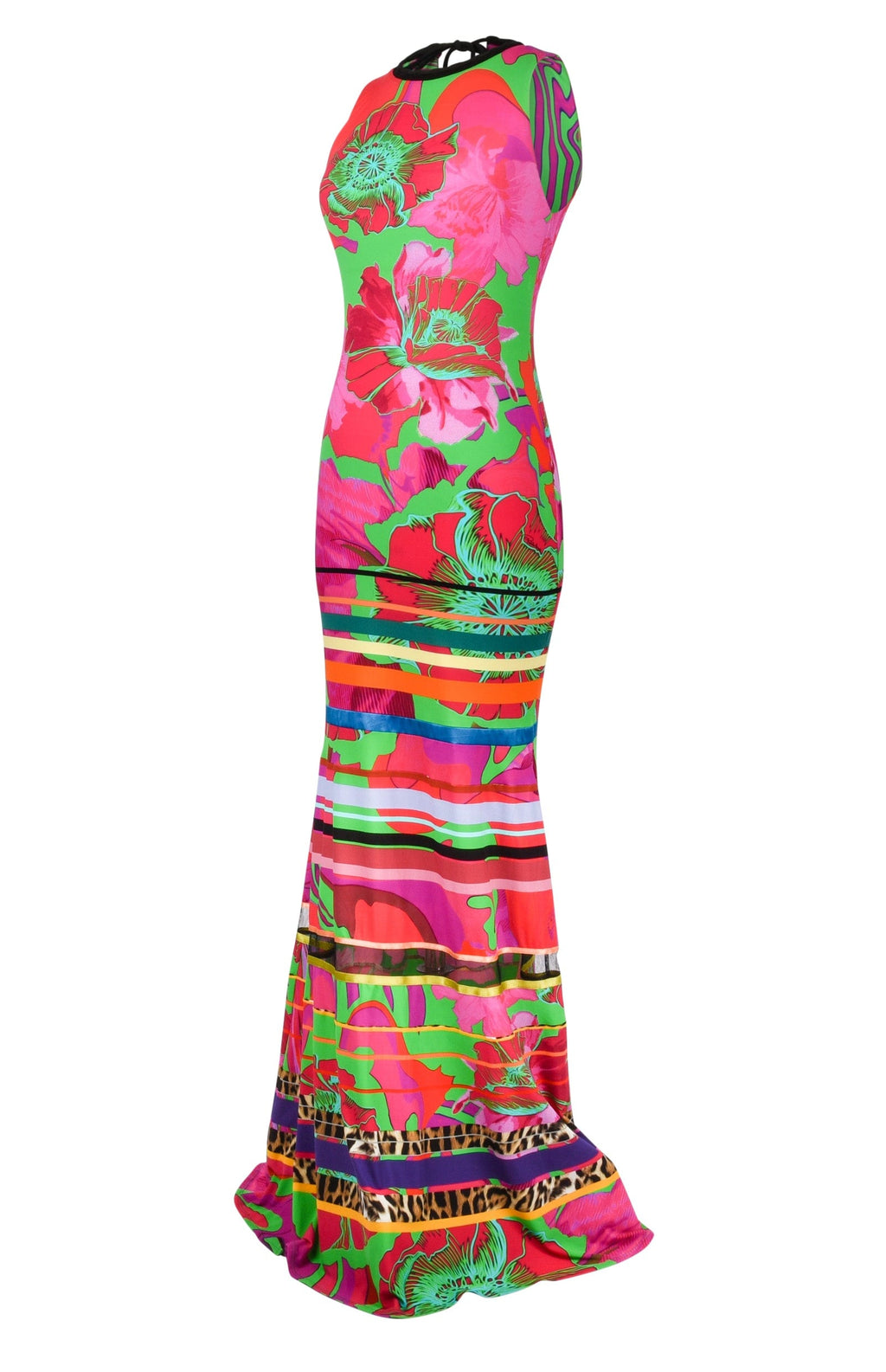 Roberto Cavalli Dress Floor Length Floral Print Mesh Insets 8 – Mightychic
