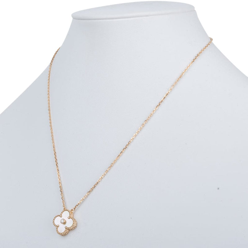 Van Cleef & Arpels Necklace Holiday Gold Mother of Pearl Alhambra Diam