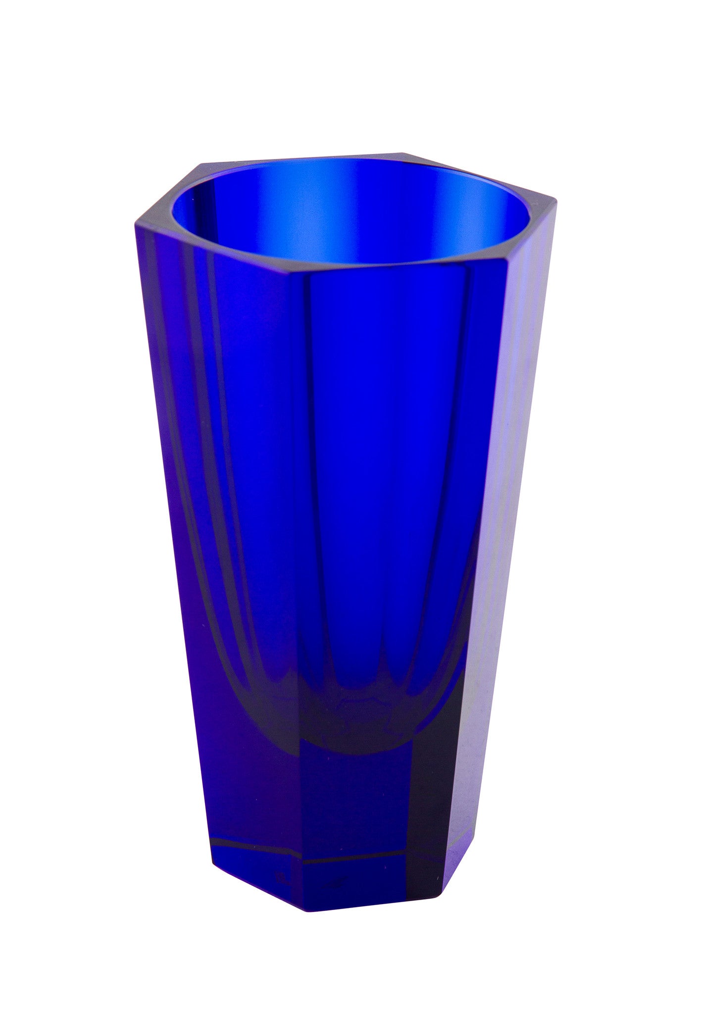 czech bohemian moser glass art deco 6 sided hexagonal form cobalt blue vase