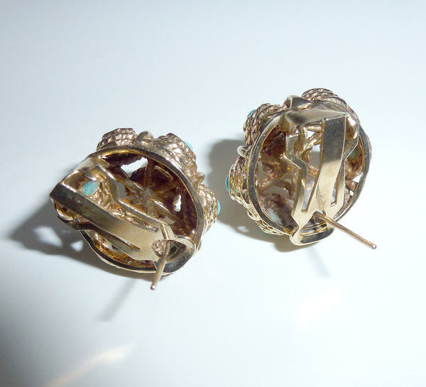 SOLD Gold, 8 mm. Pearl Turquoise PairEarrings | Jill Fenichell, Inc.