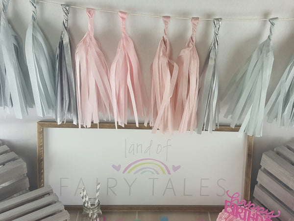 Pink amd Silver Tassel Banner for Fairy Tale Princess Party