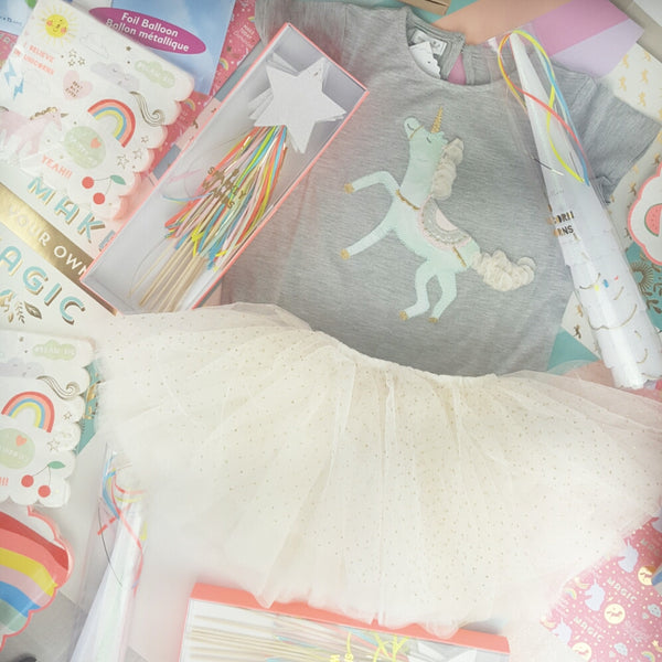 Unicorn Birthday Outfit and Unicorn Themed Party Supplies