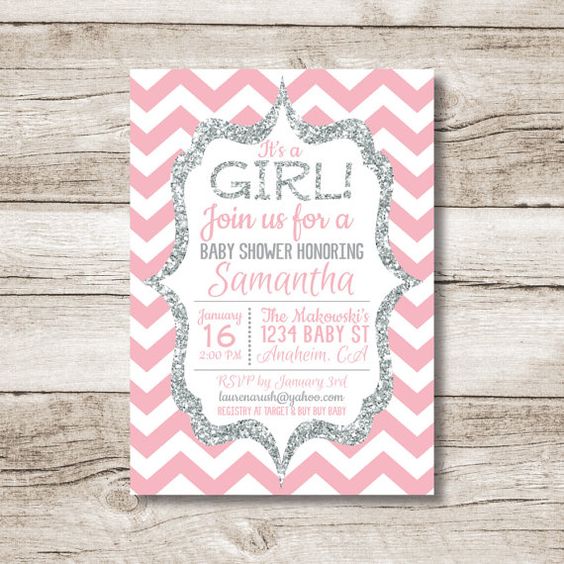 Pink and Silver Baby Shower Invitation