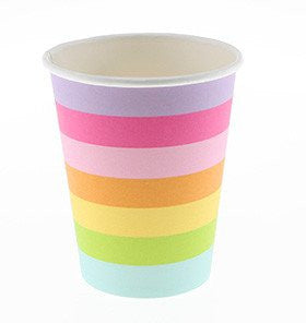 Rainbow Striped Cups for Trolls Themed Birthday Party
