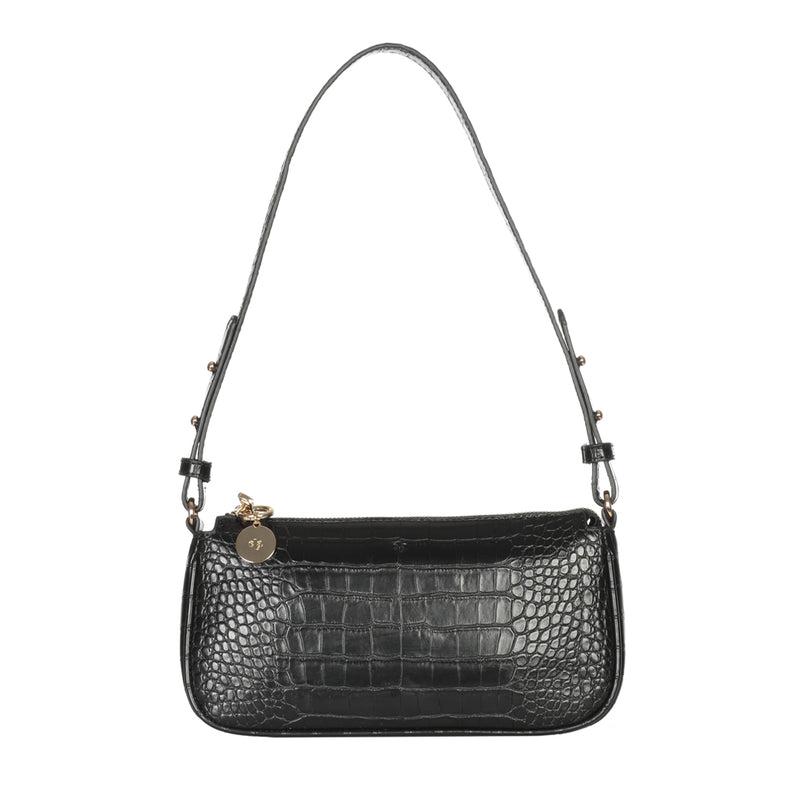 Fayette Shoulder Bag – Black Croc Effect – ela Handbags