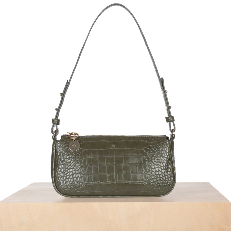 Baguette - Khaki Croc Effect – ela Handbags