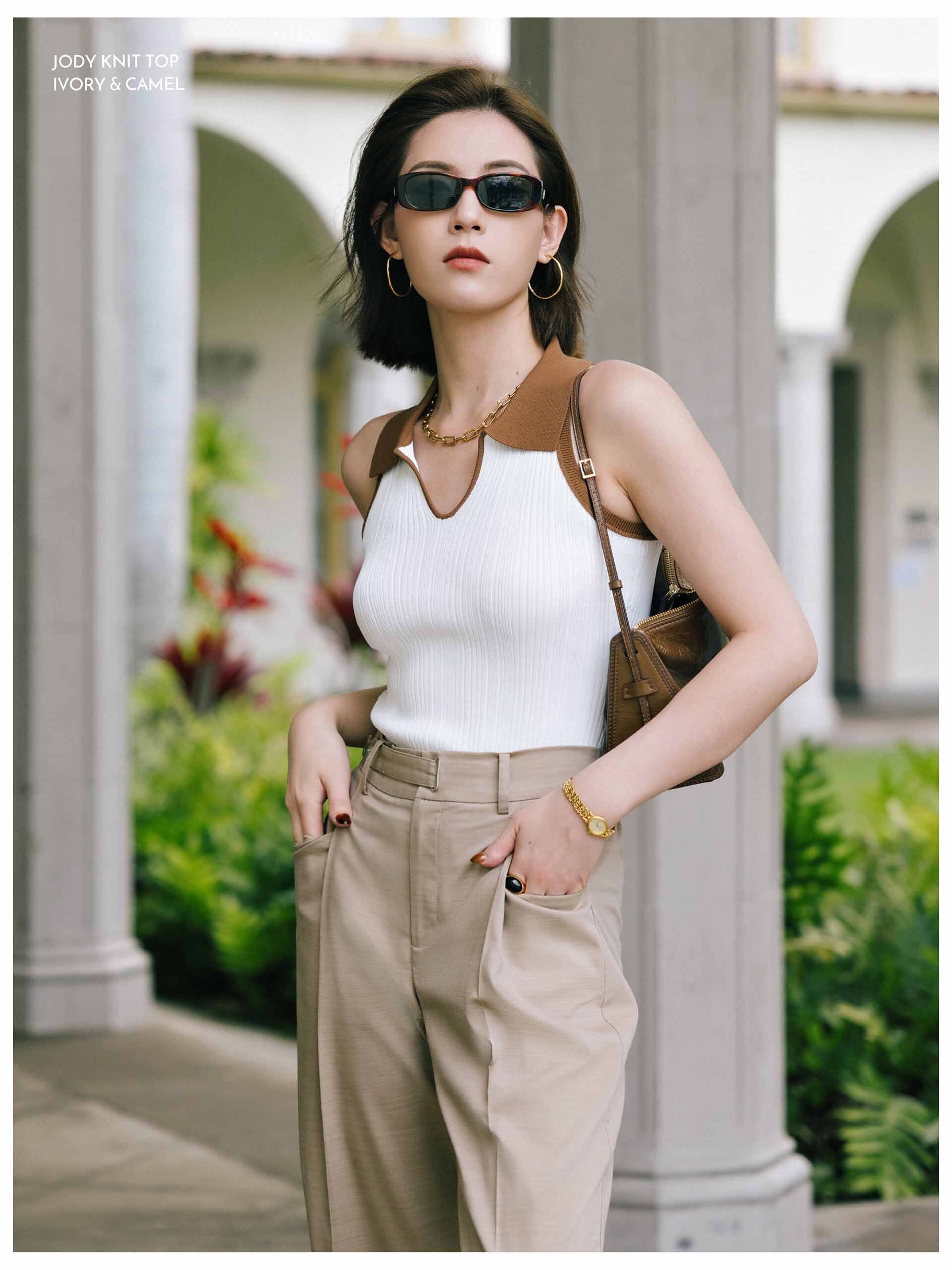 Petite Studio NYC | Suggyl x Petite Studio Summer '24 Collection - Suggyl Series. Jody Knit Top in Ivory and Camel