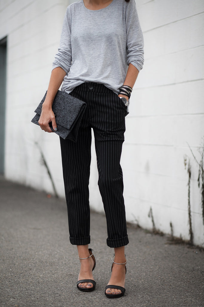 Alterations Needed Featuring Petite Studio's Pinstripe Pants 