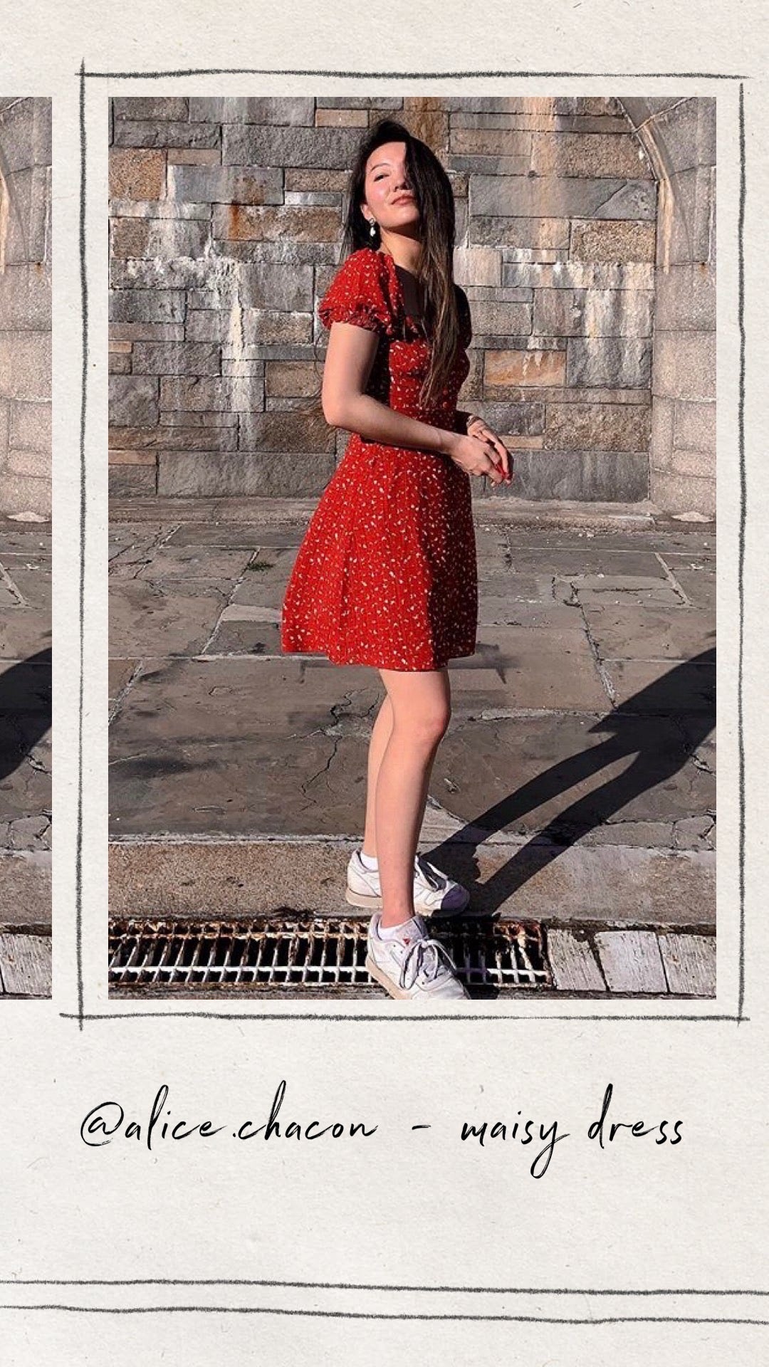 @alice.chacon in the Maisy Dress Red Floral - Petite Studio NYC