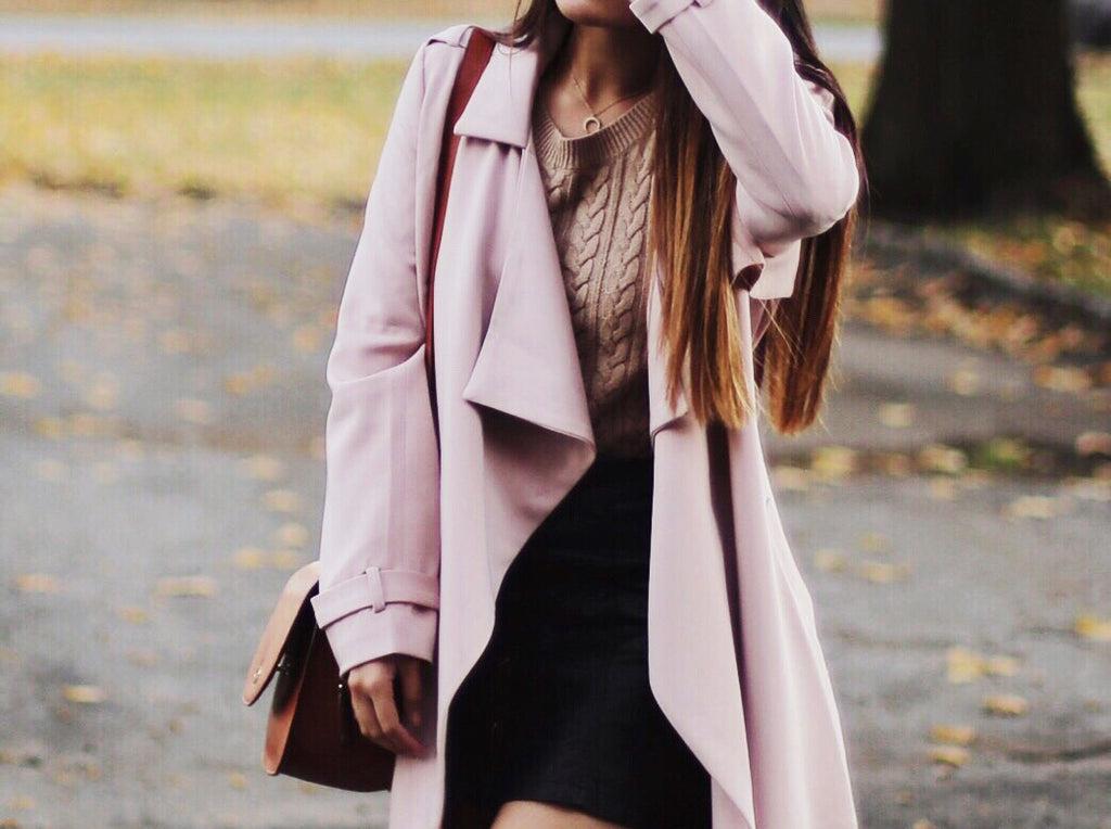 Keen Wearing Petite Studio's Perry Cherry Trench Coat - Details View