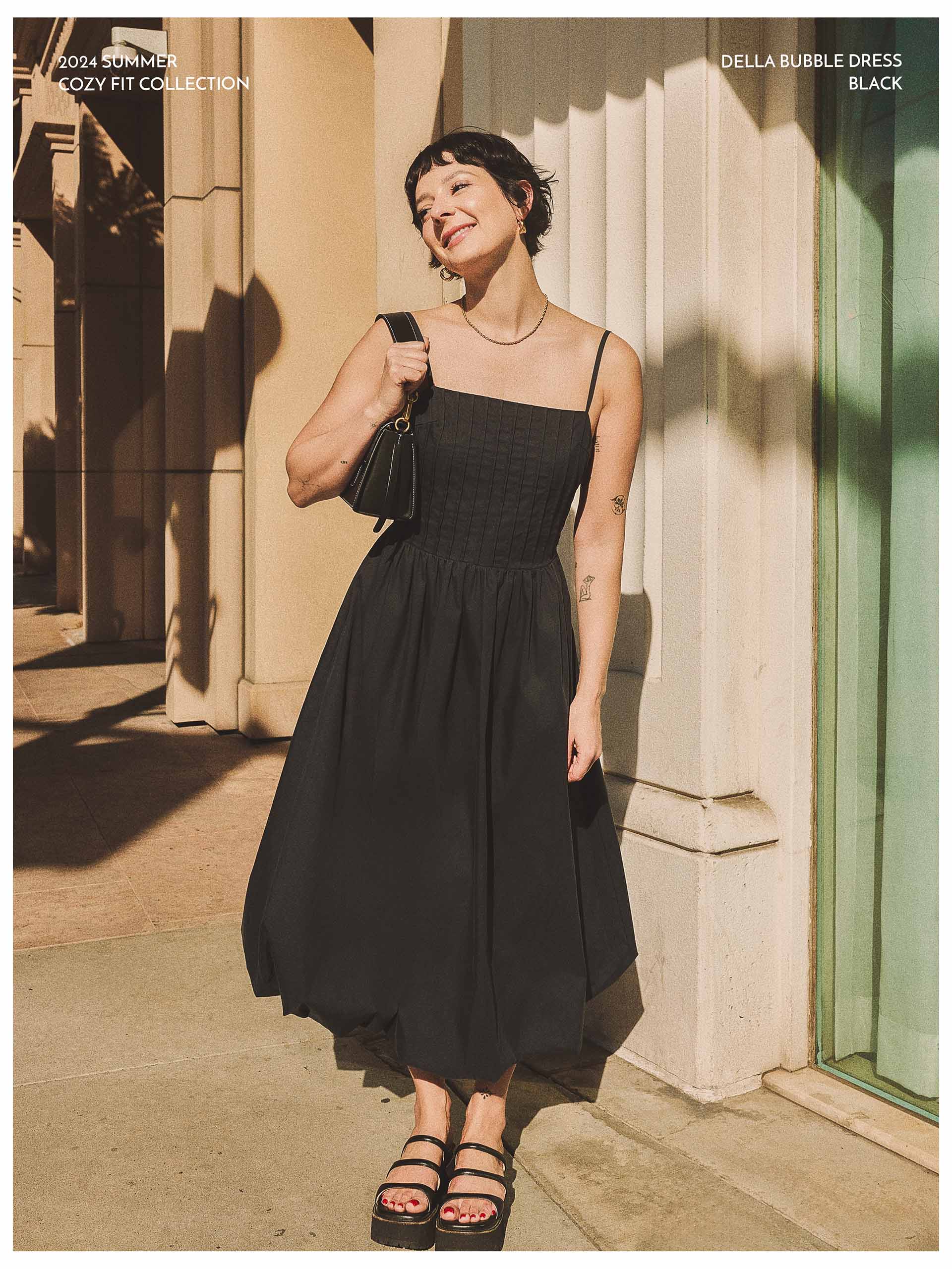 Petite Studio Summer '24 Cozy Fit Collection - Della Bubble Dress in Black