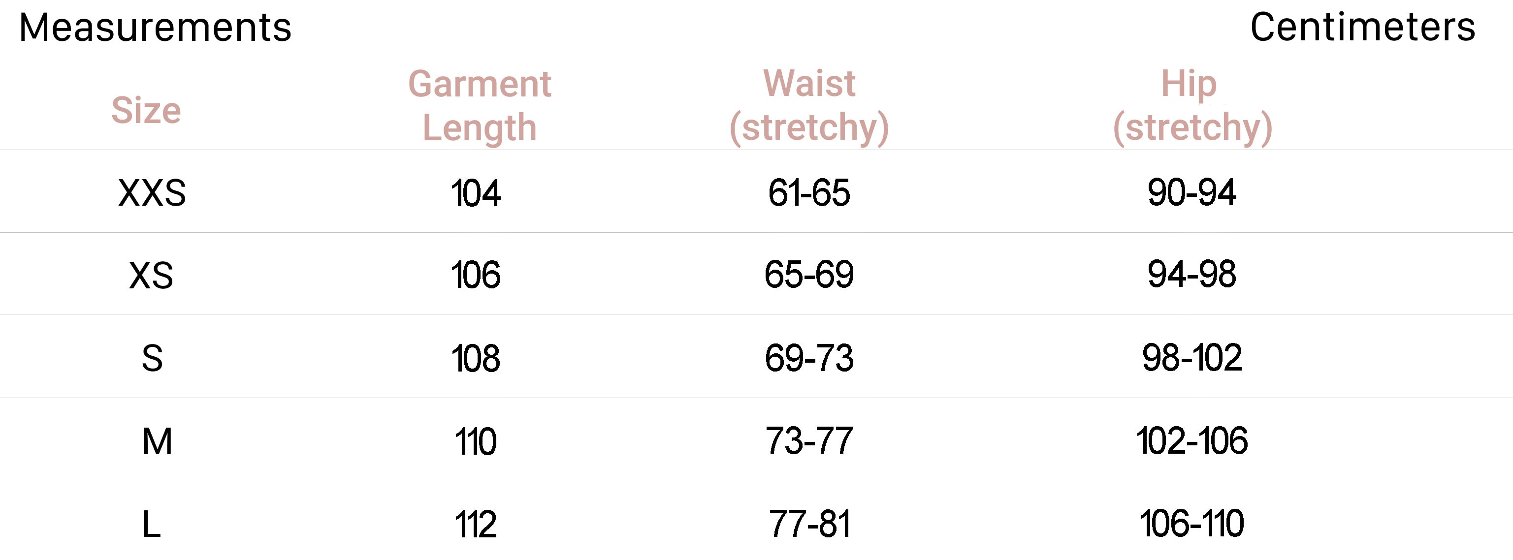 Measurements for Fallon Pants in Caramel