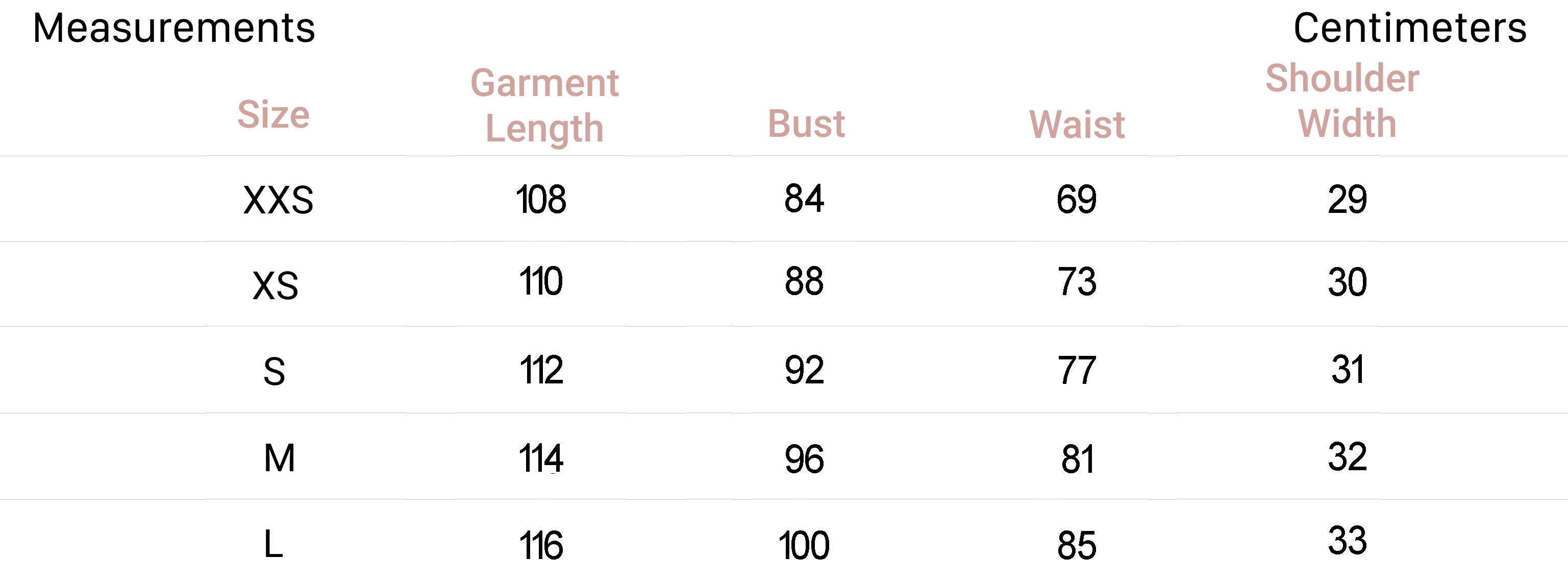 Measurements for Tinsley Dress in Powder Blue