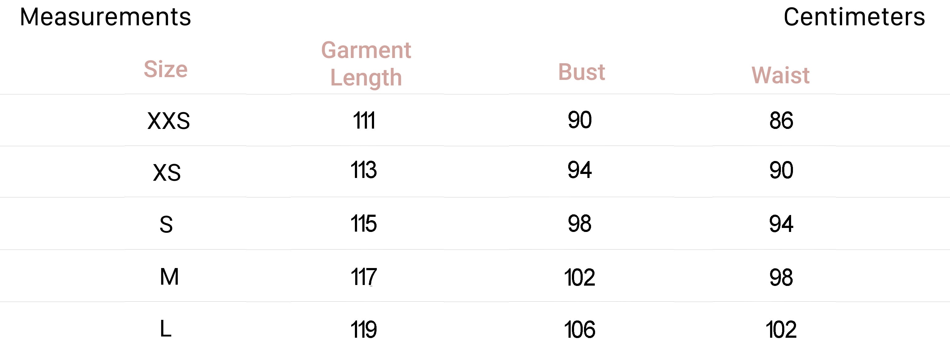 Measurements for Joanne Dress in Geometric Print