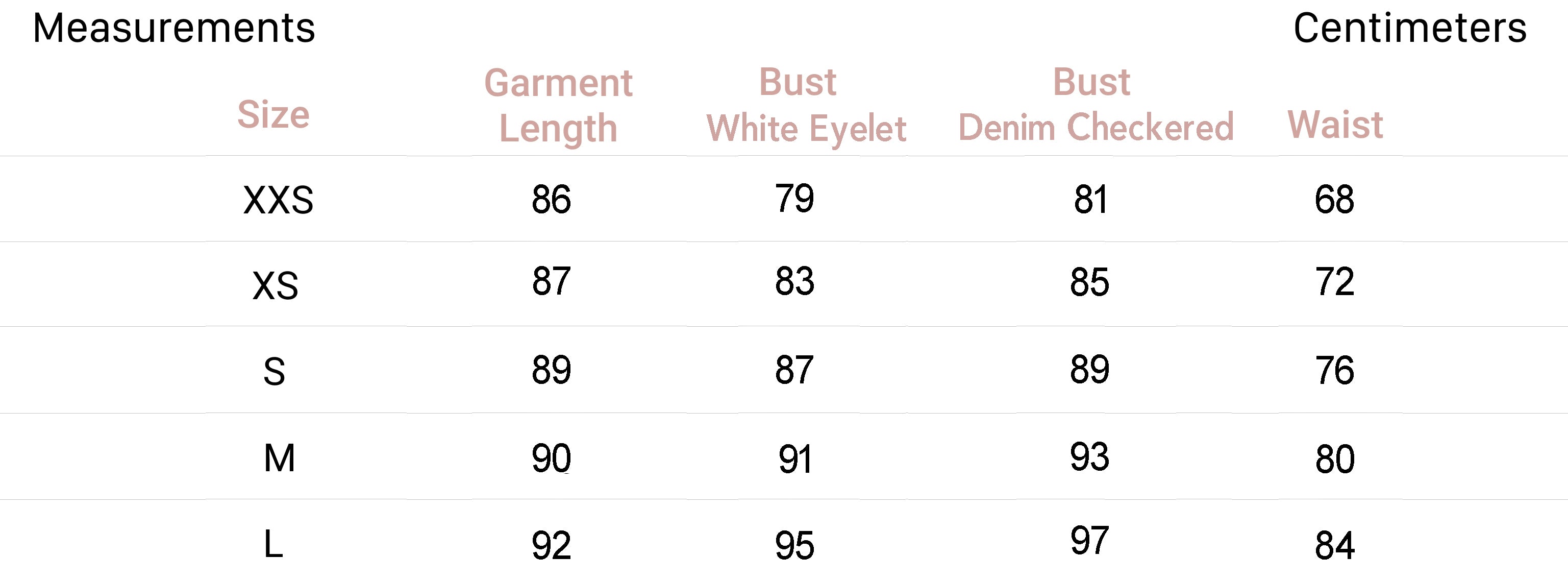 Measurements for Renee Knit Dress in White Eyelet