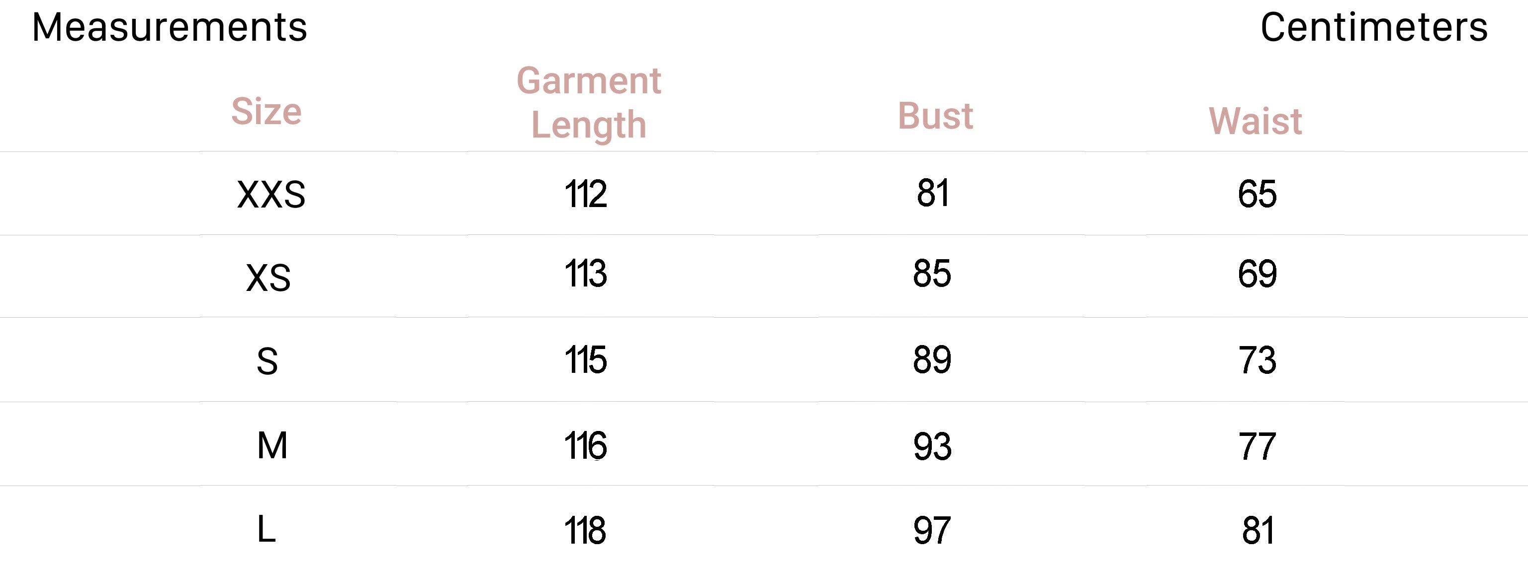 Measurements for Lettie Dress in White Garden