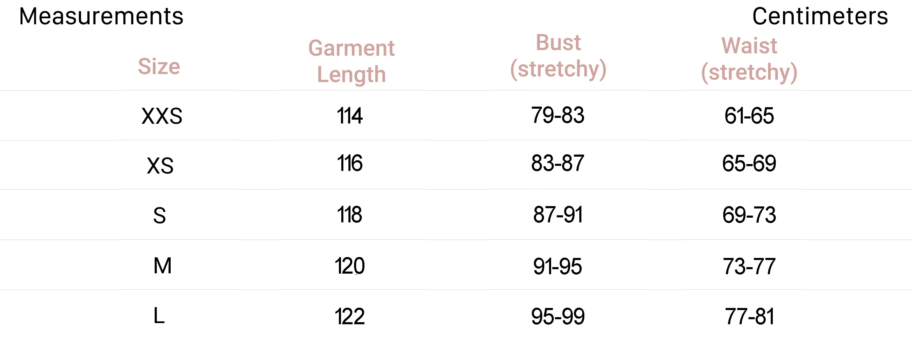 Measurements for Neesha Dress in Bloom