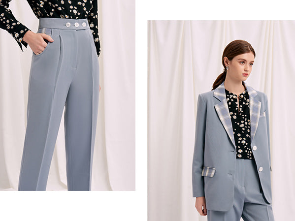 Frankie Pants in Steel and Frankie Blazer in Steel - Petite Studio NYC