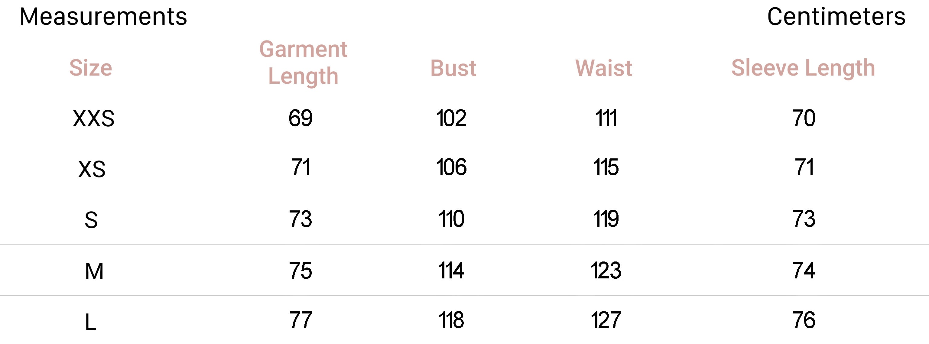 Measurements for Lara Wool Jacket in Ivory