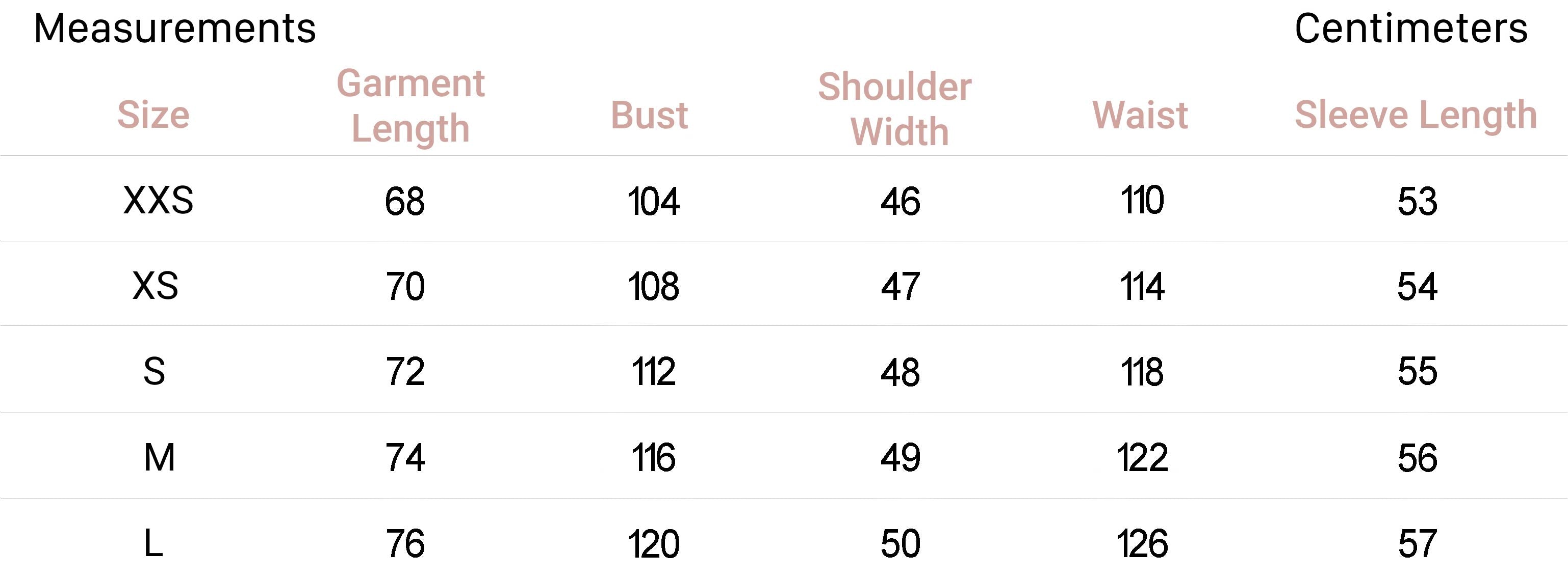 Measurements for Vincent Blouse in Rust