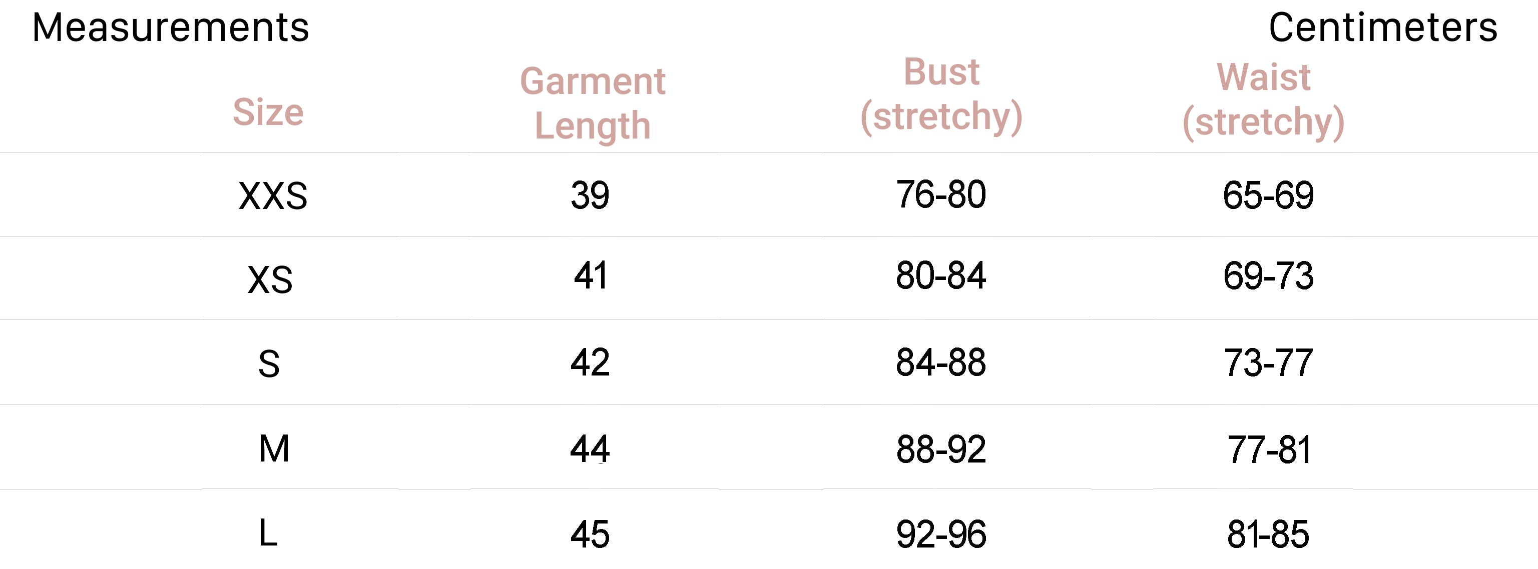 Measurements for Deidre Knit Top in Lavender