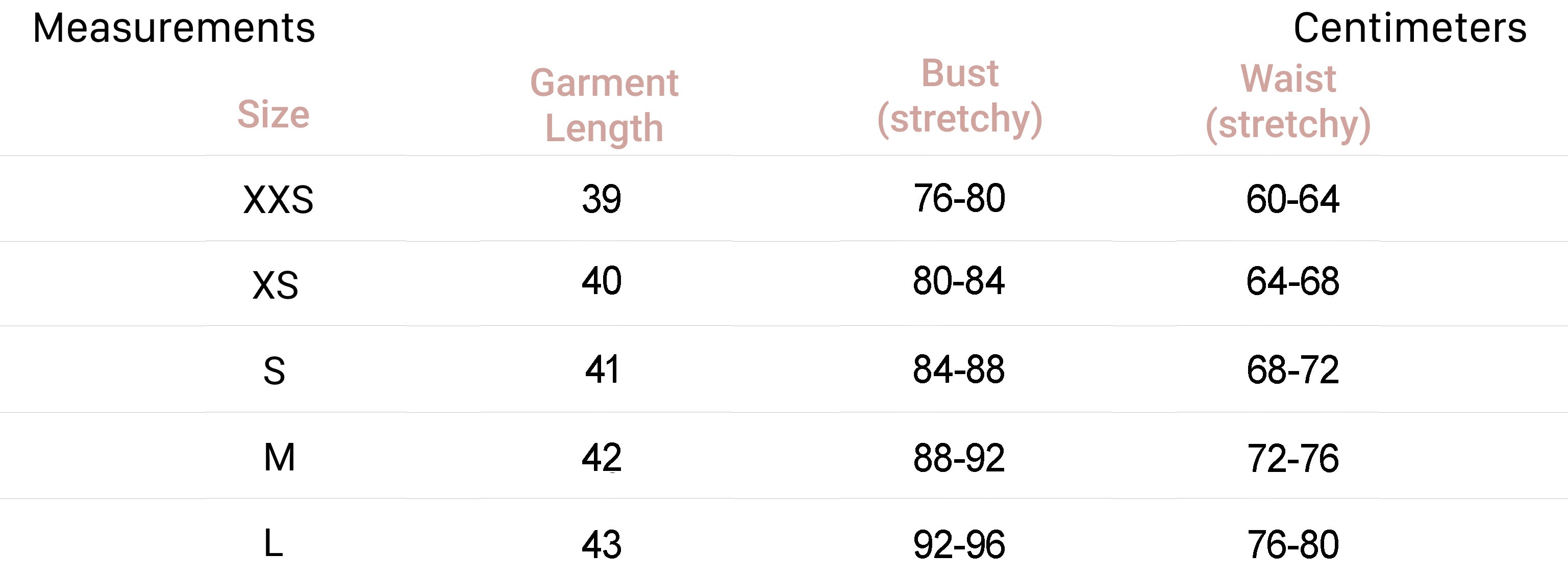 Measurements for Rosie Top in Ivory