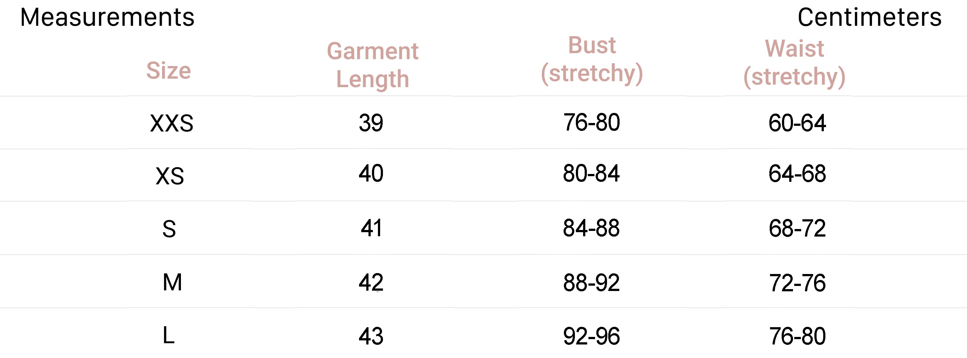 Measurements for Rosie Top in Black