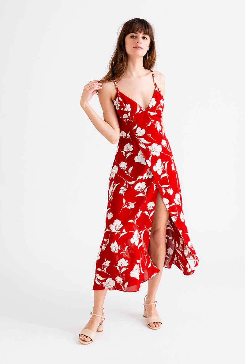 red floral dress