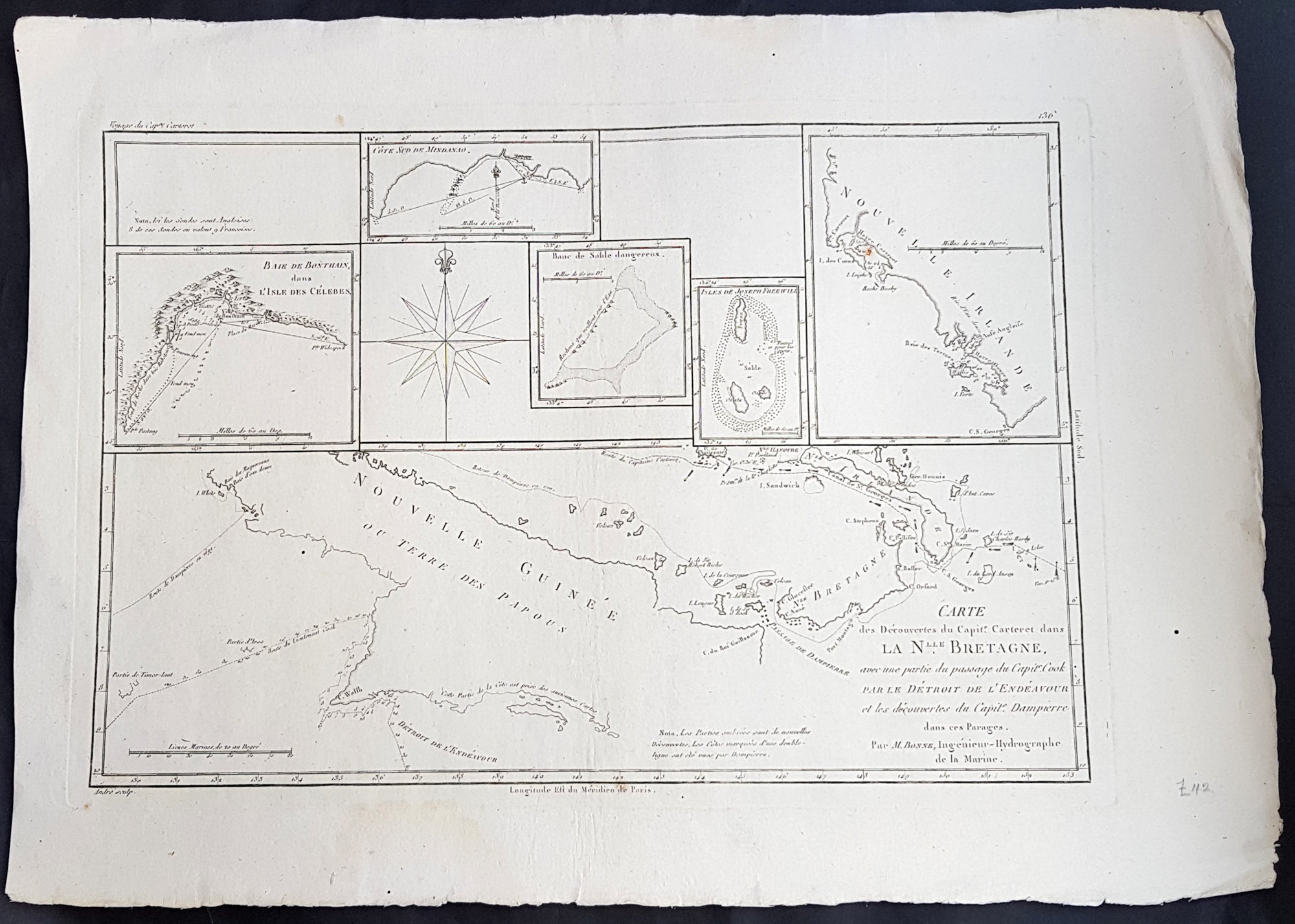 1780 Rigobert Bonne Antique Map Of New Guinea William Dampier 1699 5 Harbours