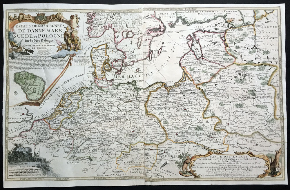 1700 De Fer Large Antique Map Northern Europe Latvia Lithuania Pola Classical Images