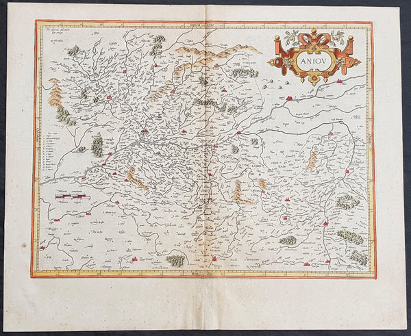 1628 Henricus Hondius Antique Map of the Duchy of Anjou, Maine-et-Loir ...