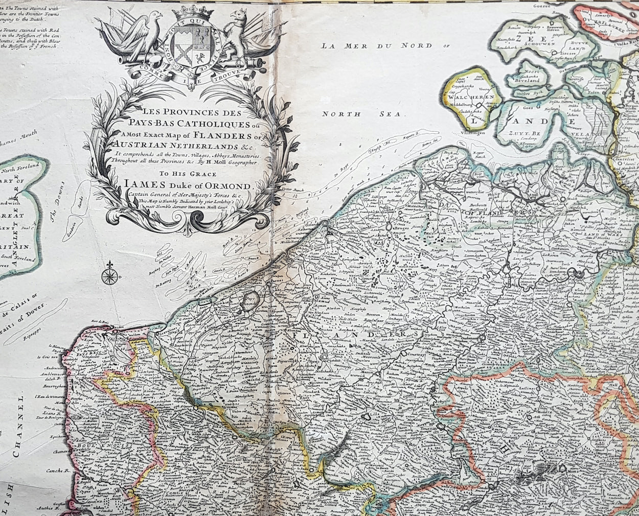 1720 Moll Large Antique Map of The Low Countries, Flanders Netherlands – Classical Images