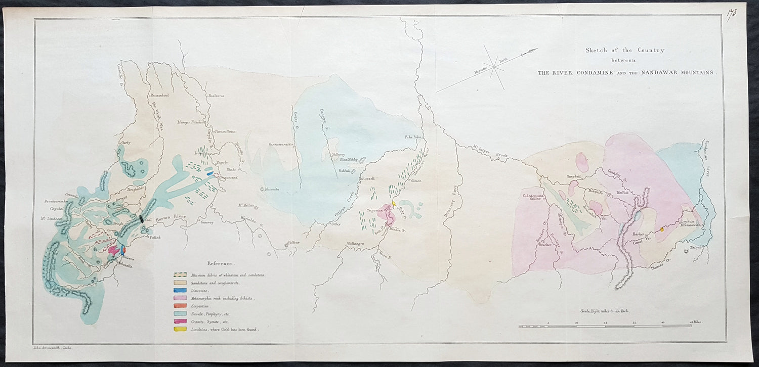 1854 Arrowsmith Rare Antique Geological Map From Queensland To Nsw Aus Classical Images