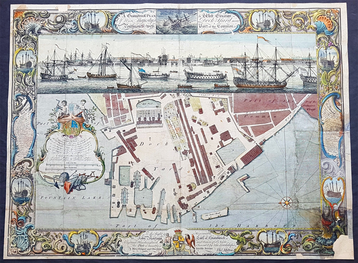 1754 Milton Cleveley Canot Antique Plan View Portsmouth Dockyards H Classical Images