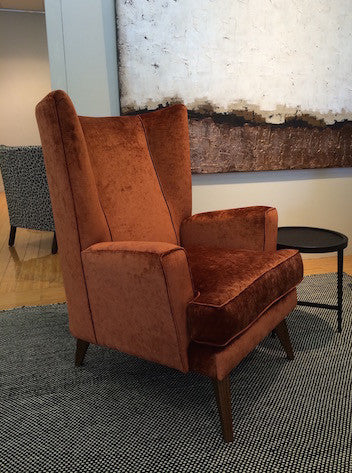 Thomas occasional chair in a rust coloured vintage velvet