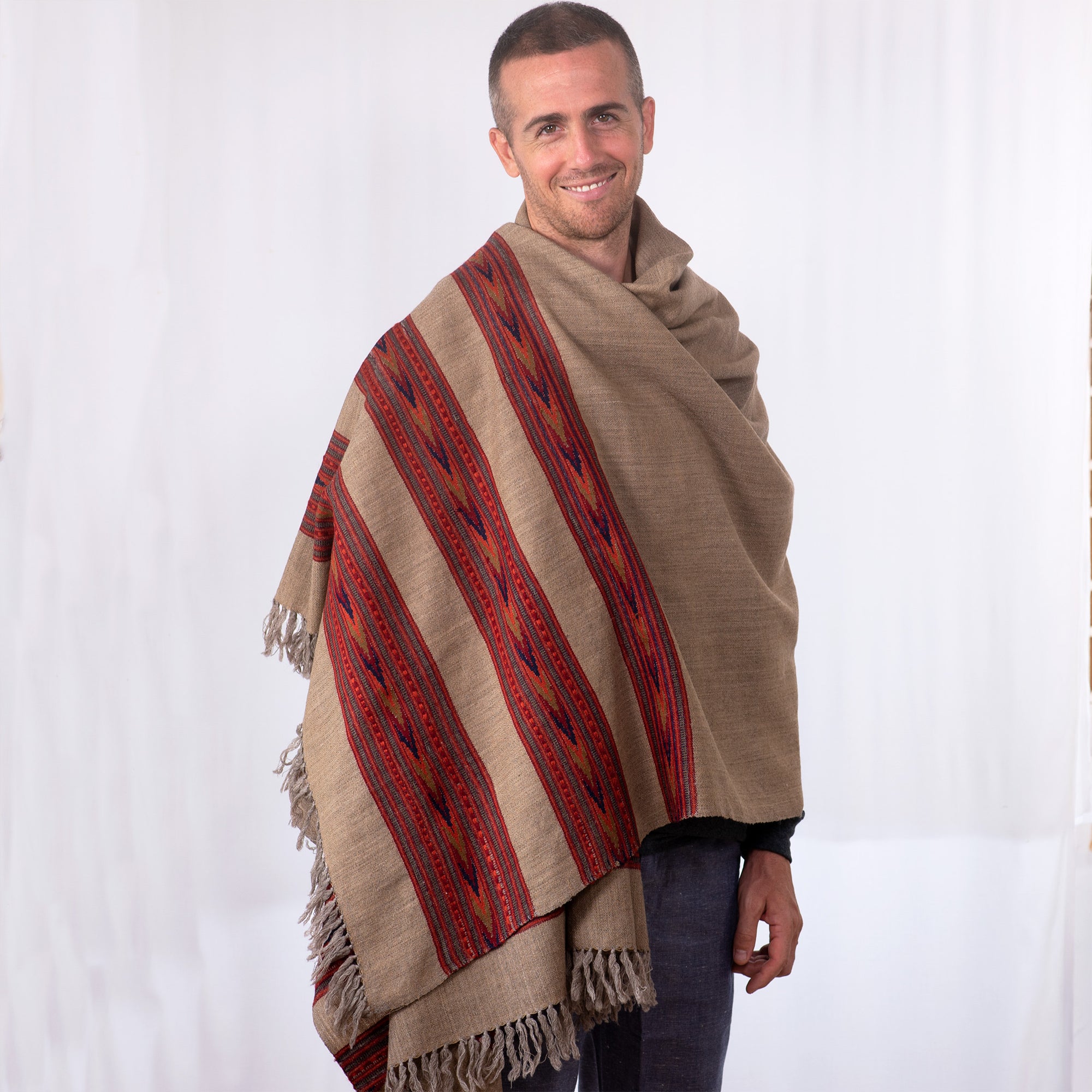 Herringbone Himalayan Cashmere-Wool Shawl (Large) - The Amma Shop