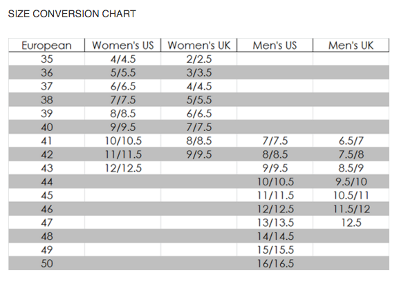 ecco mens size chart