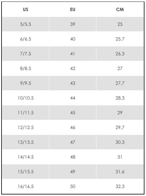 size chart ecco shoes