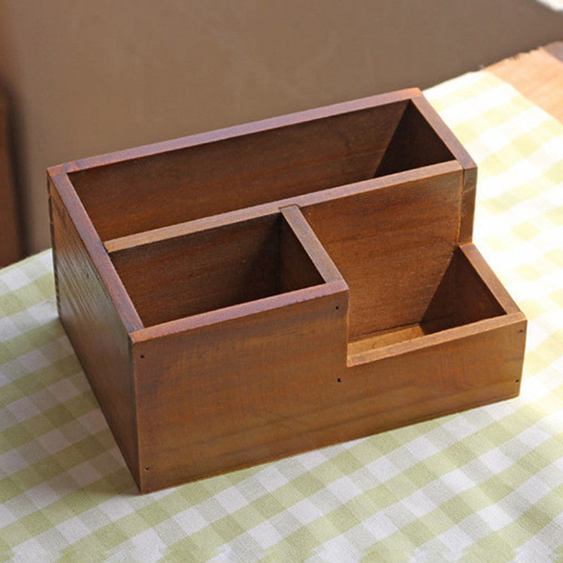 Multifunctional Wooden Desktop Office Supply Caddy And Succulent