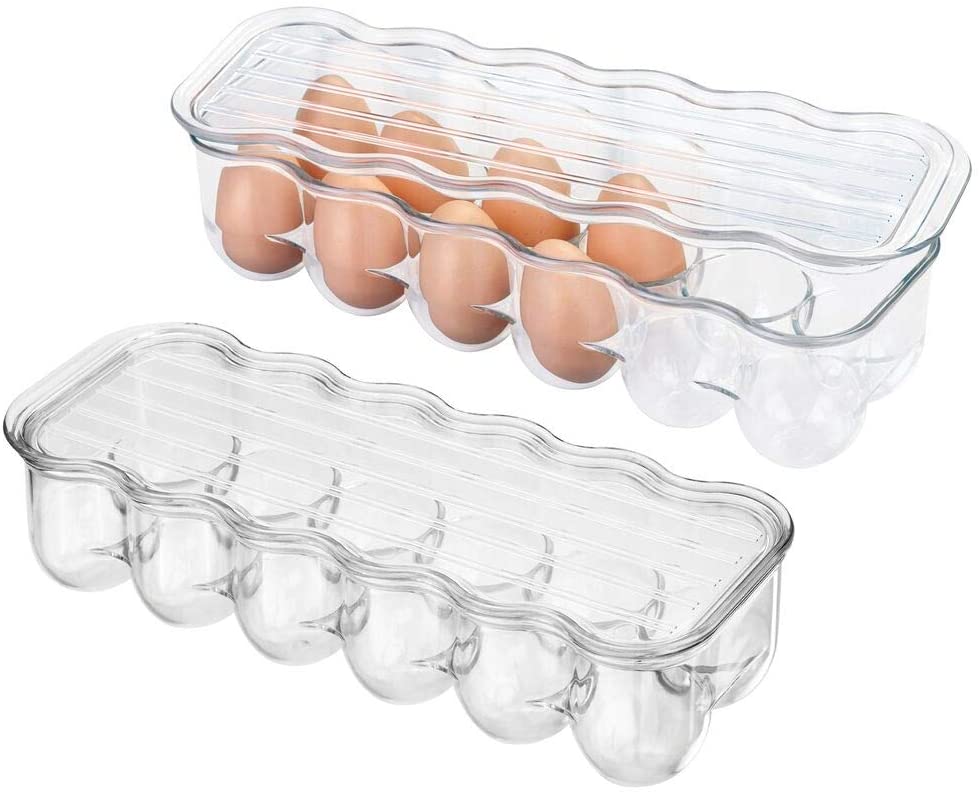 Smart Design Stackable Refrigerator Egg Holder Bin with Handle and Lid