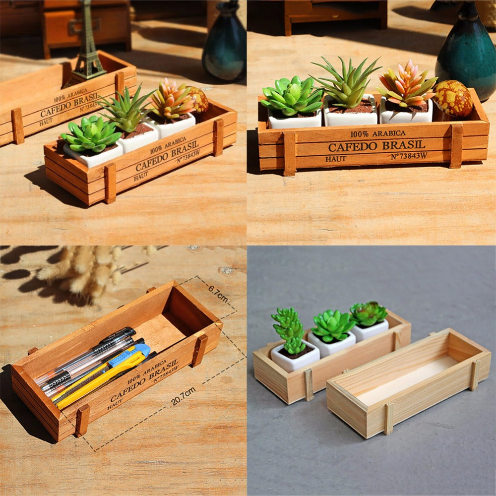 Vintage Rectangular Wooden Succulent Planter Box – All ...