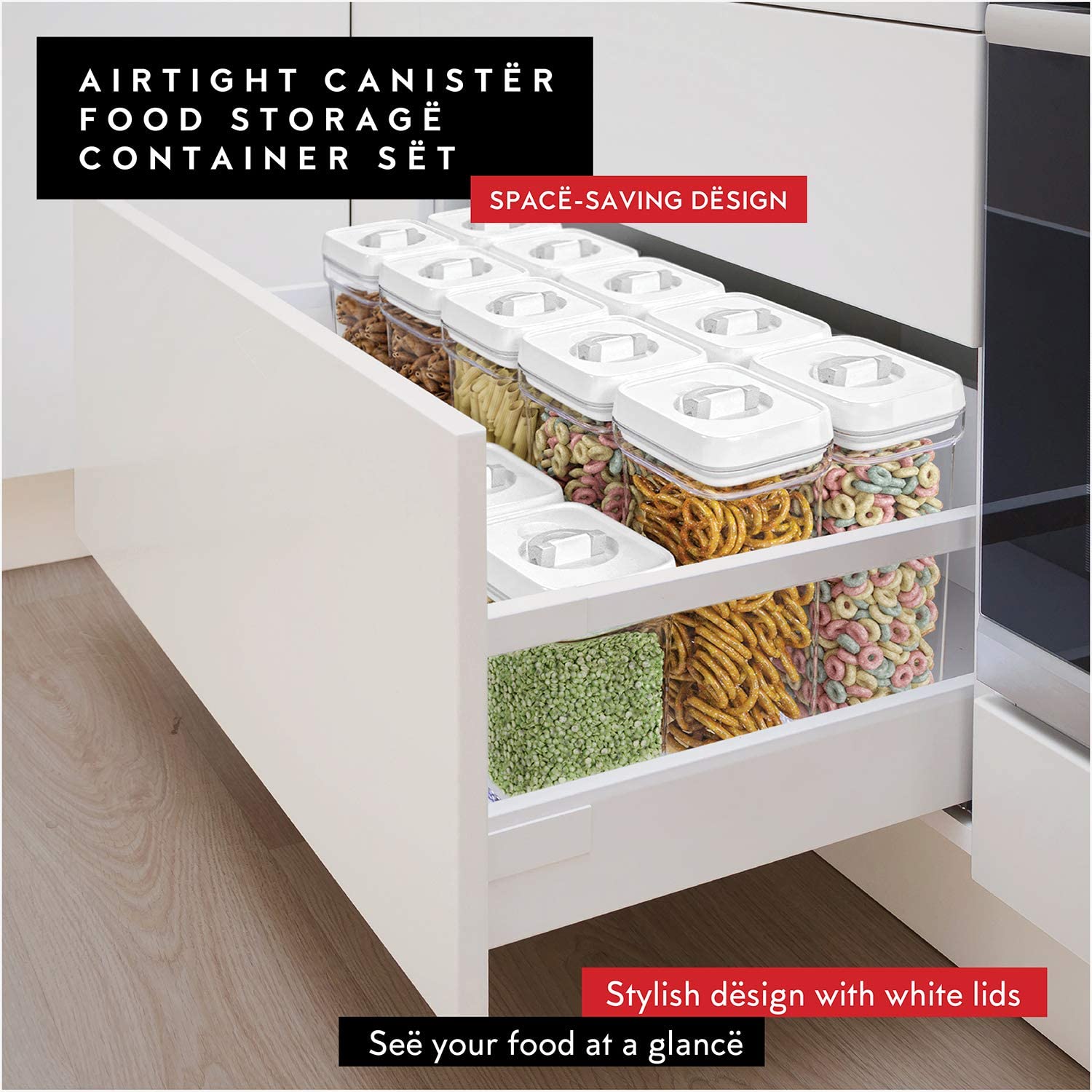 gereen dwllza kitchen airtight food storage containers with lids - 6 piece  set/all same size - air tight snacks pantry & kitchen conta