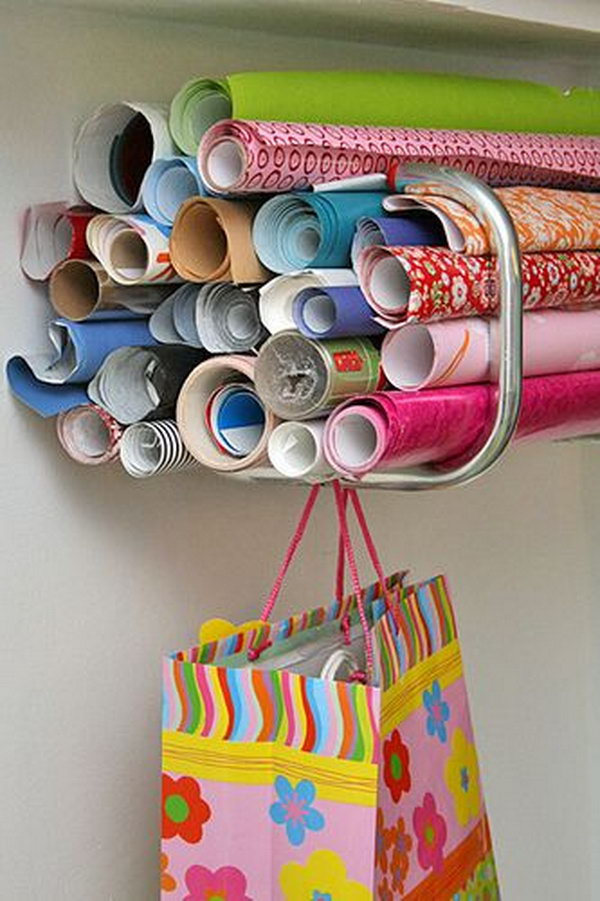 14 Ways to Organize Your Wrapping Paper and Gift Bags