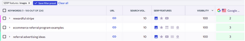 SE Ranking keyword ranking checker shows search visibility in image search