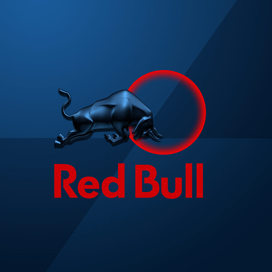 Red Bull 3D logo with Blue Background