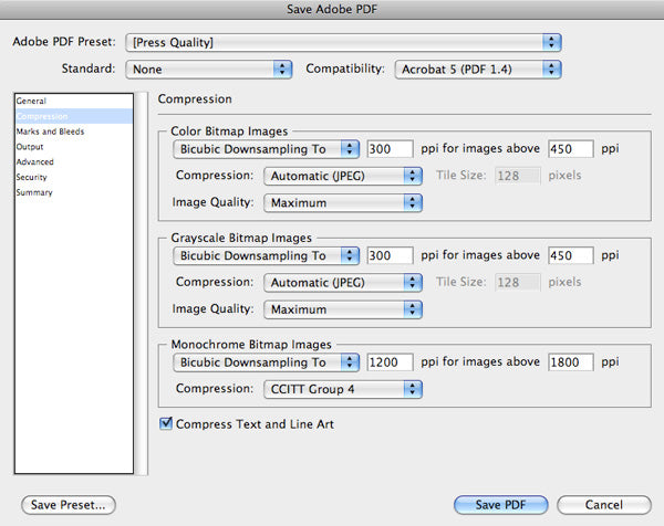 PDF Compression Settings